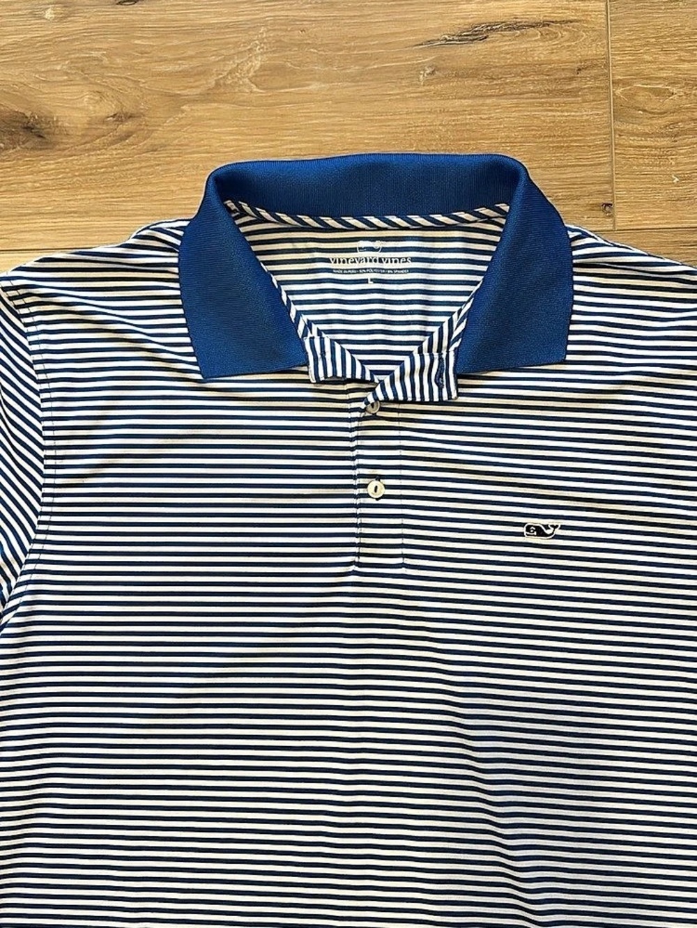 Vineyard Vines Striped Performance Polo Blue & White Stripe Large Preppy Golf